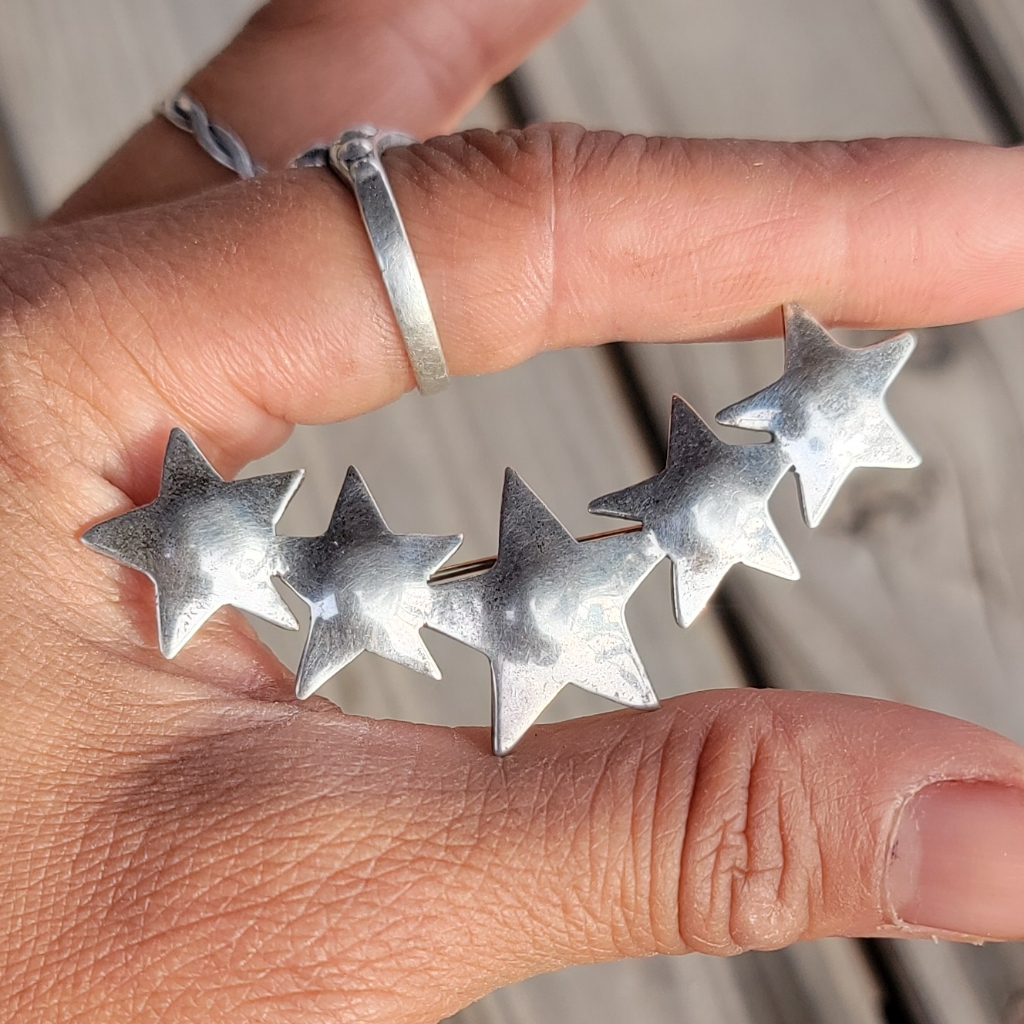 Gorgeous Vintage Taxco Handmade Five Star Curved Line Brooch Or Pin 166$